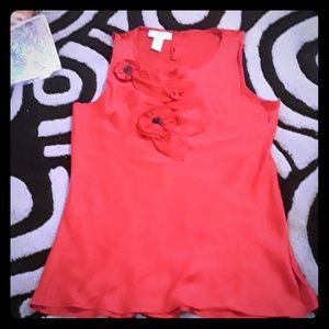 Red blouse 100% polyester w flower applique/beas